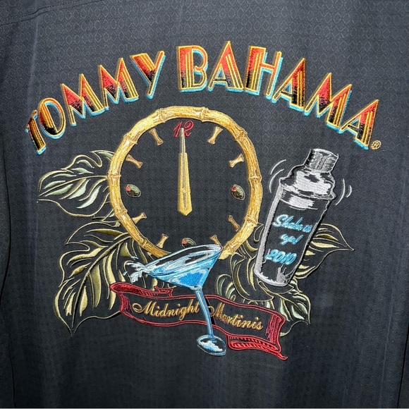Tommy Bahama 100% Silk Embroidered Midnight Martini’s Shake It Up 2010 Shirt XL - Picture 6 of 10